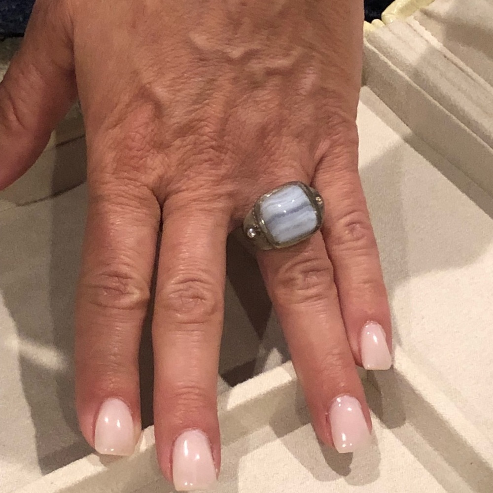 Blue agate ring sterling silver